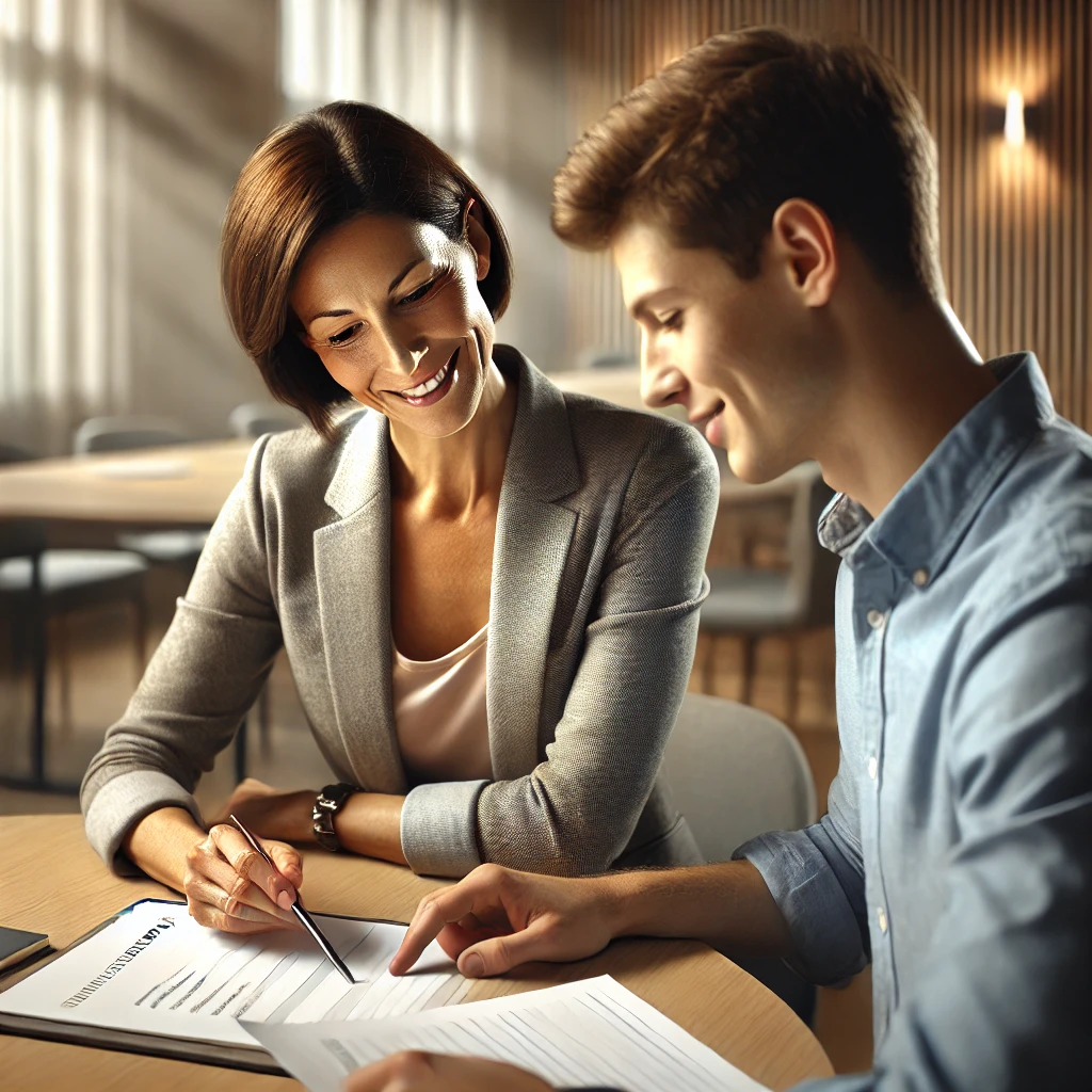 une formatrice et un apprenant qui définissent les objectifs d'apprentissage